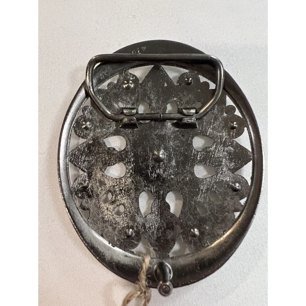 Vintage Belt Buckle Hearts Silver tone Oval Clear Crystal Ctr & Lt Yellow Jewel
